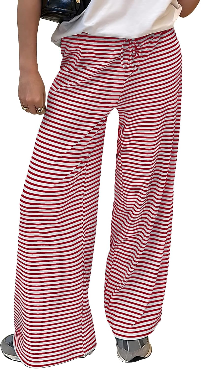 Amazon.com: Trendy Queen Womens Striped Wide Leg Pants Casual